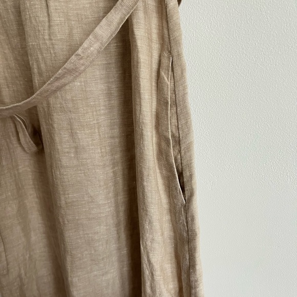 Chico’s Beige Linen Sleeveless Tie Waist Summer Dress with pockets - Picture 6 of 9